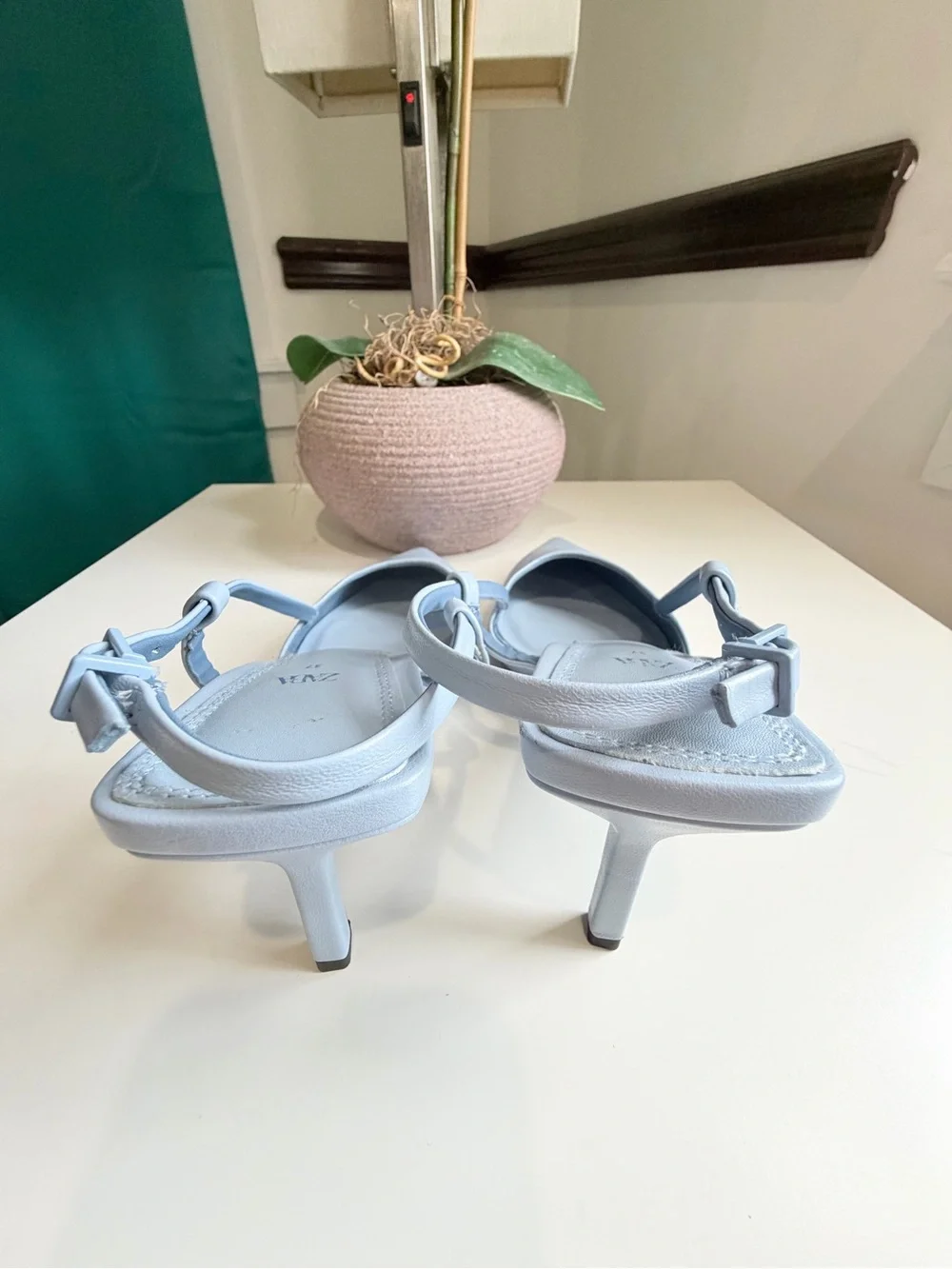 Zara Light Blue Slingback Heels Pointed Toe Size 37 US 6.5